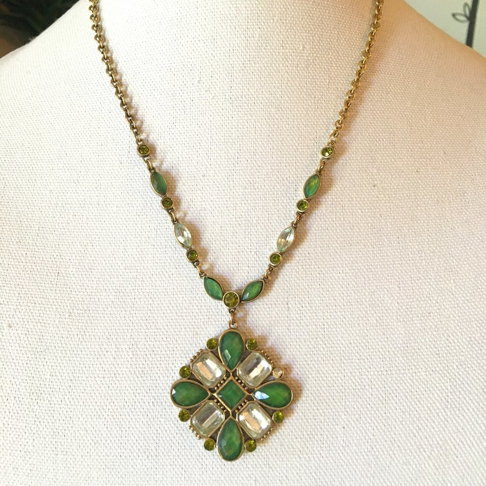 Necklace Vintage Retro Faceted Green Clear Stones